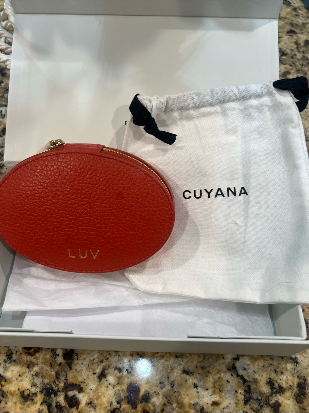 Cuyana Red Pebbled Leather 'LUV' Jewelry case with Gold Zipper
